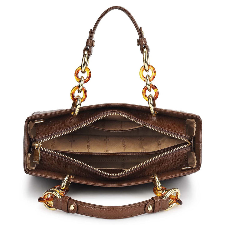 Small Franzy Leather Satchel - Walnut