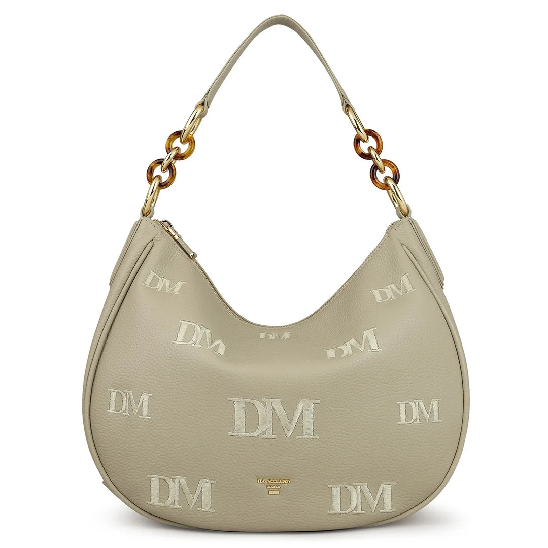 Medium Wax Leather Hobo - Khaki