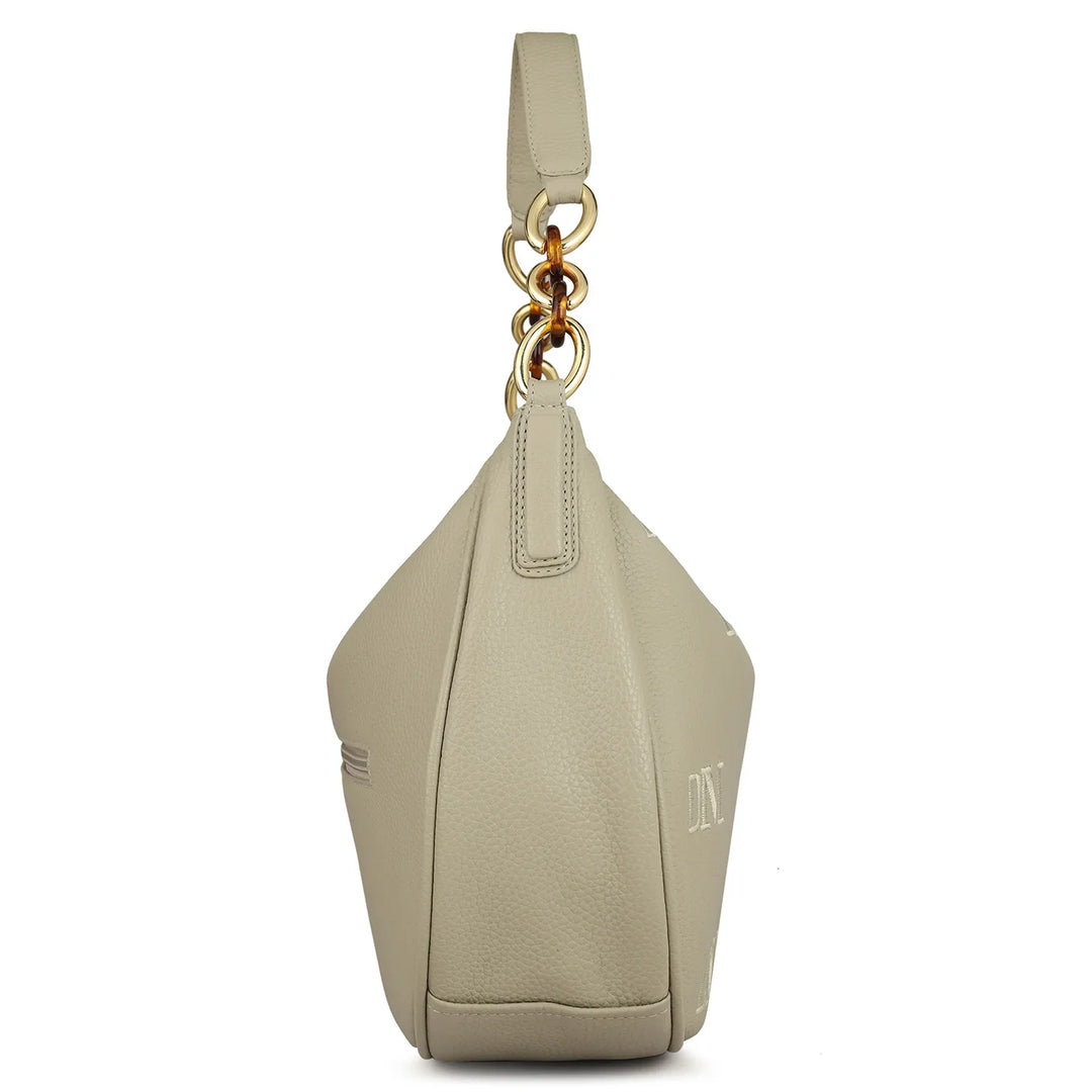 Medium Wax Leather Hobo - Khaki