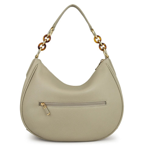 Medium Wax Leather Hobo - Khaki