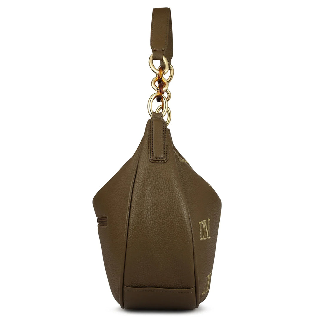 Medium Wax Leather Hobo - Moss