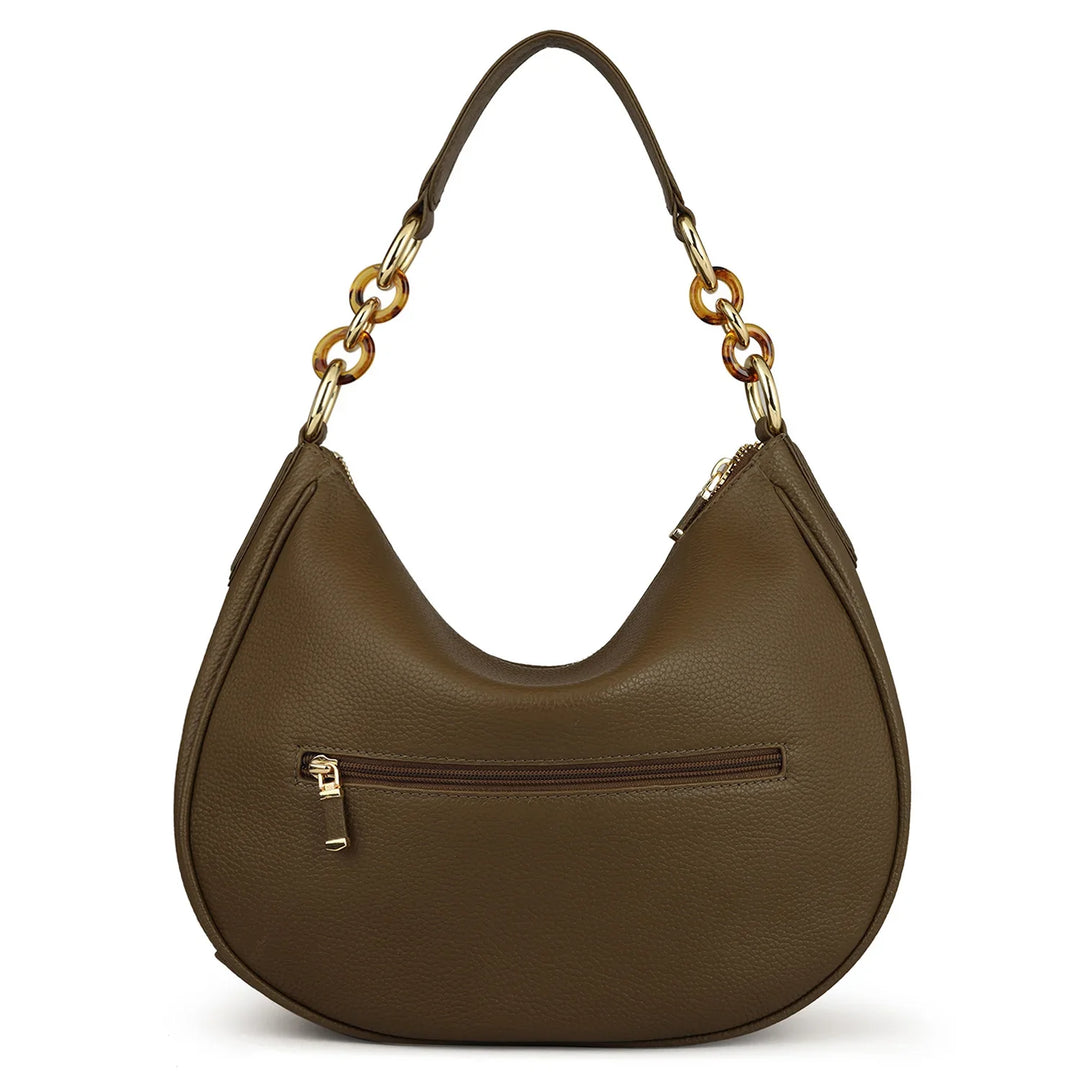 Medium Wax Leather Hobo - Moss