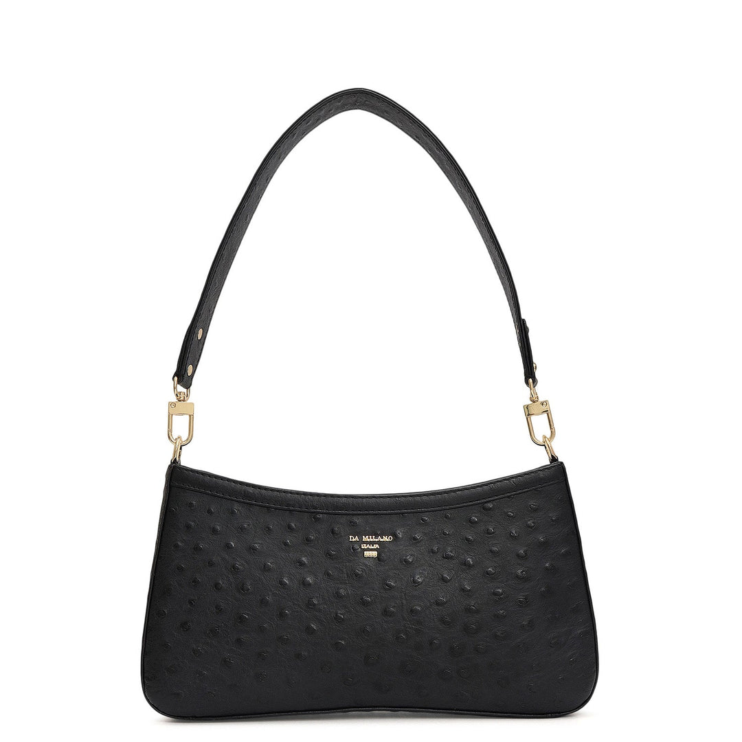 Small Ostrich Leather Baguette - Black