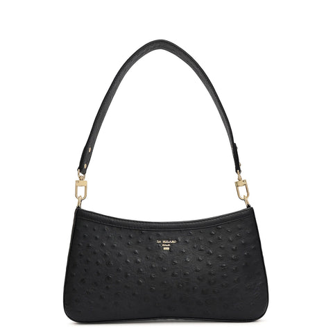 Small Ostrich Leather Baguette - Black