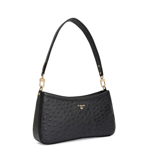 Small Ostrich Leather Baguette - Black