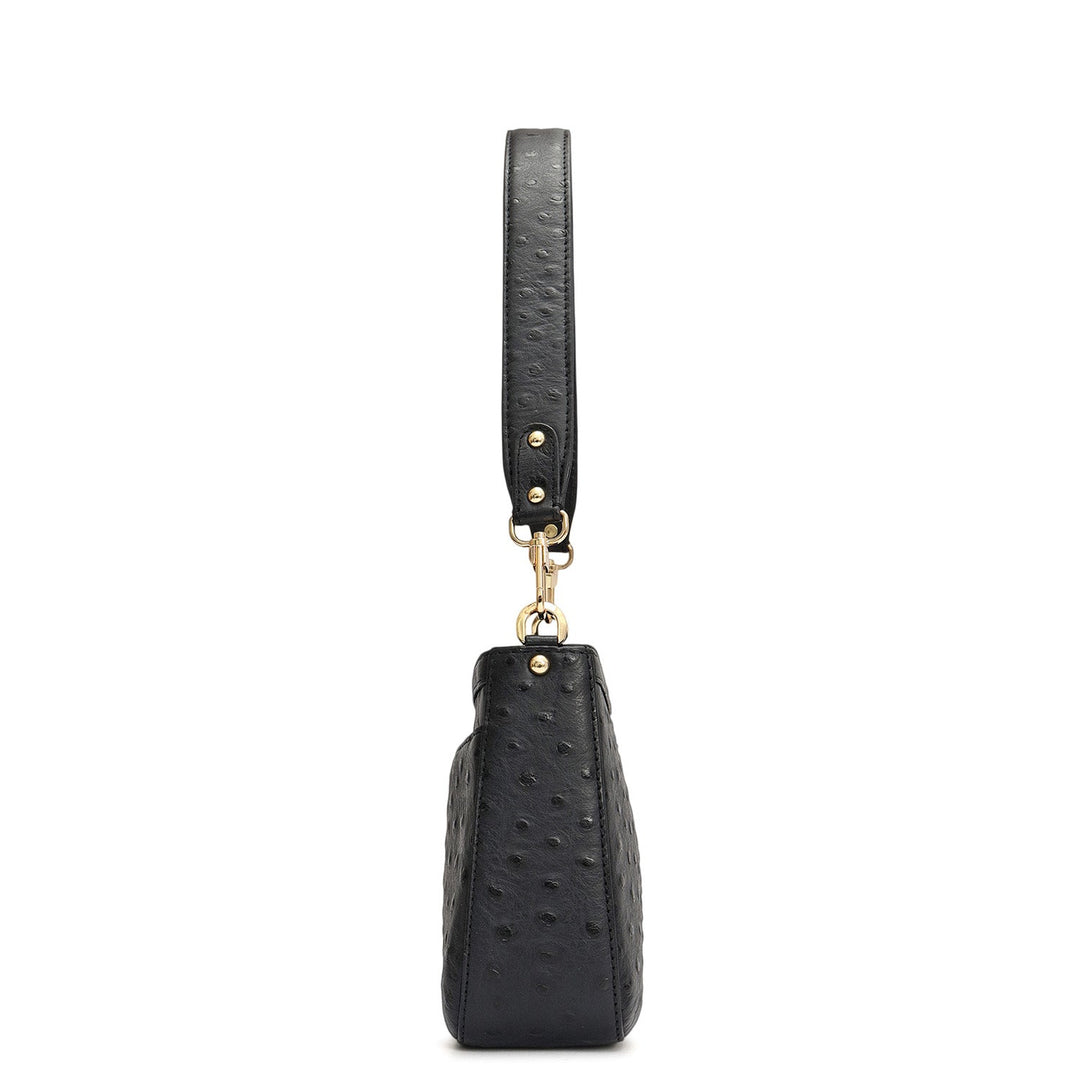 Small Ostrich Leather Baguette - Black