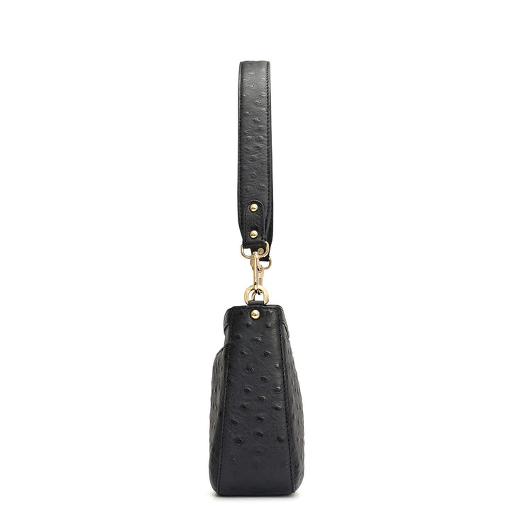 Small Ostrich Leather Baguette - Black