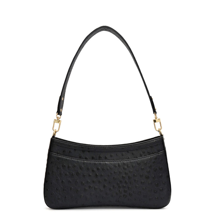 Small Ostrich Leather Baguette - Black