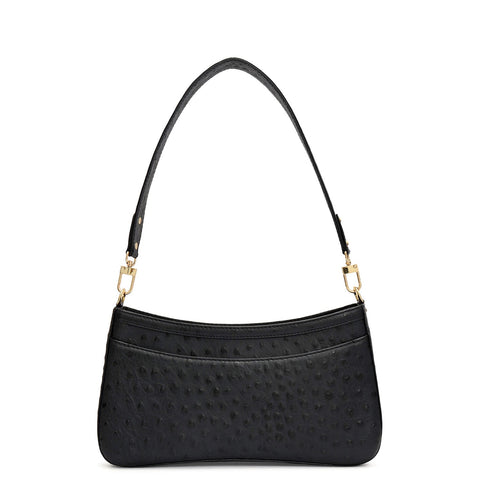 Small Ostrich Leather Baguette - Black