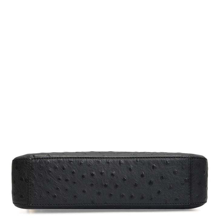 Small Ostrich Leather Baguette - Black