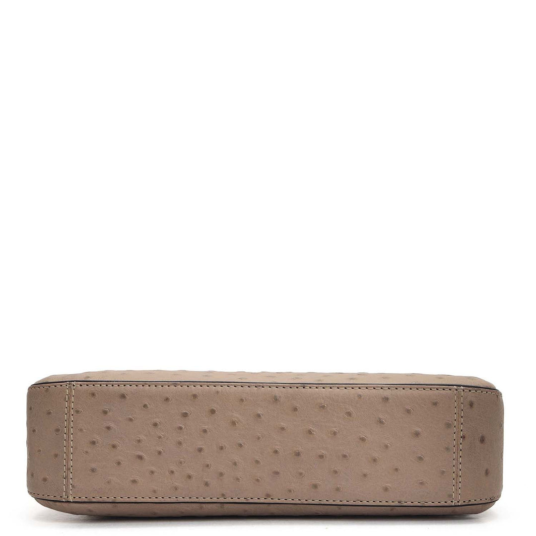 Small Ostrich Leather Baguette - Slate
