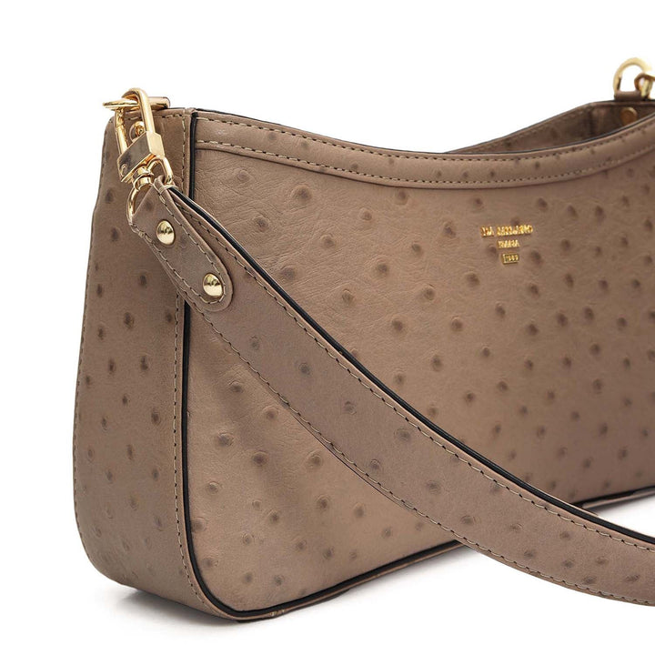 Small Ostrich Leather Baguette - Slate