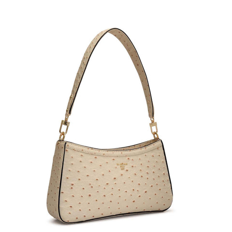 Small Ostrich Leather Baguette - Vanilla