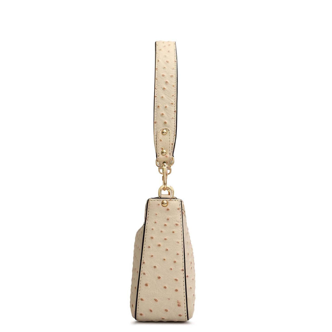 Small Ostrich Leather Baguette - Vanilla