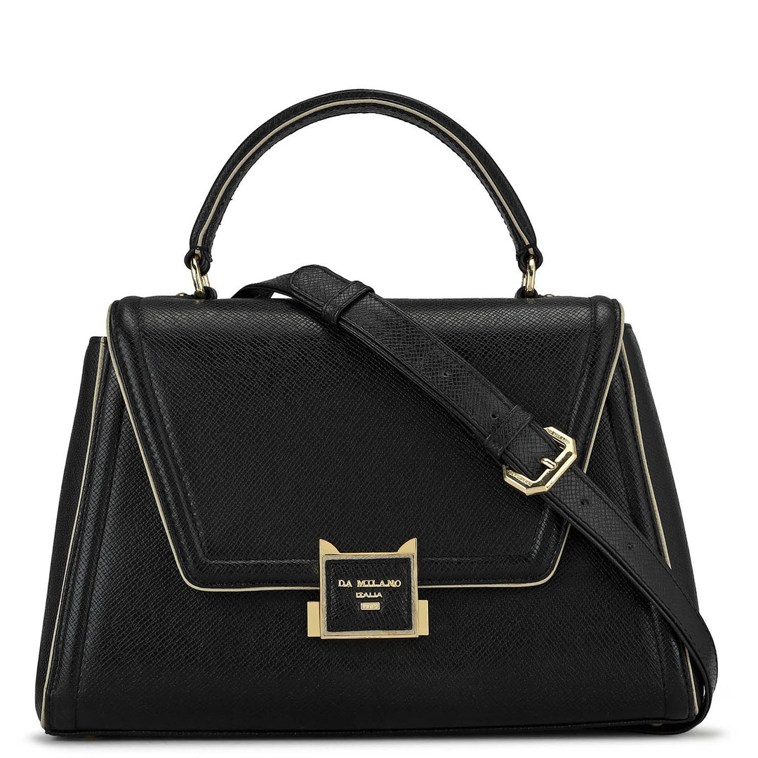 Medium Franzy Leather Satchel - Black