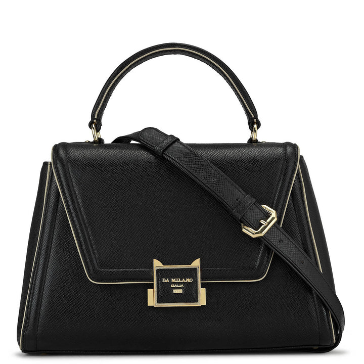 Medium Franzy Leather Satchel - Black