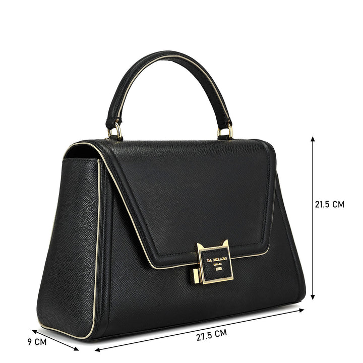 Medium Franzy Leather Satchel - Black