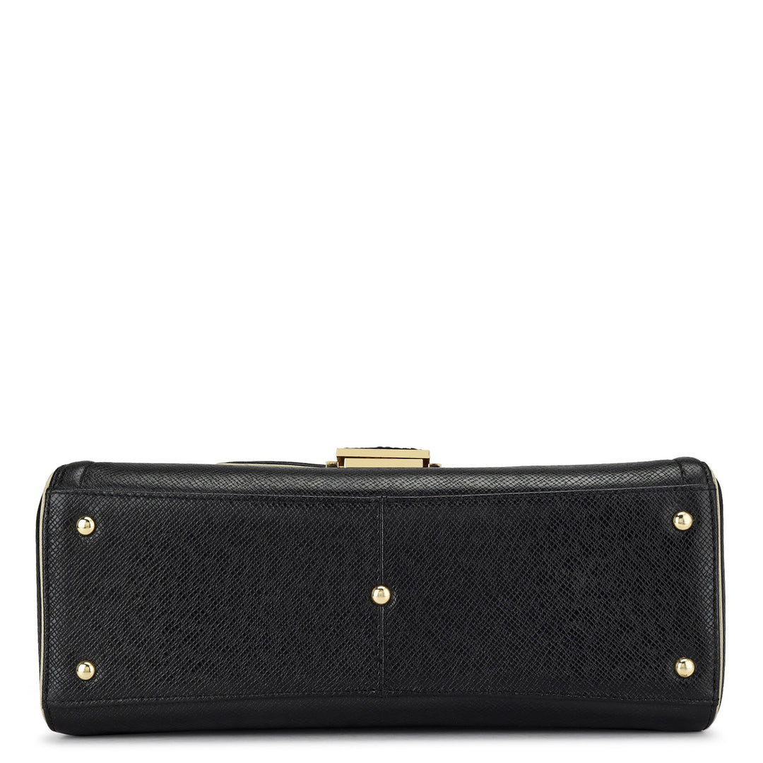Medium Franzy Leather Satchel - Black