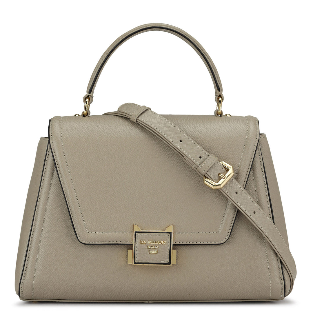 Medium Franzy Leather Satchel - Chalk