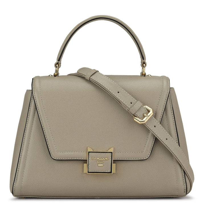 Medium Franzy Leather Satchel - Chalk