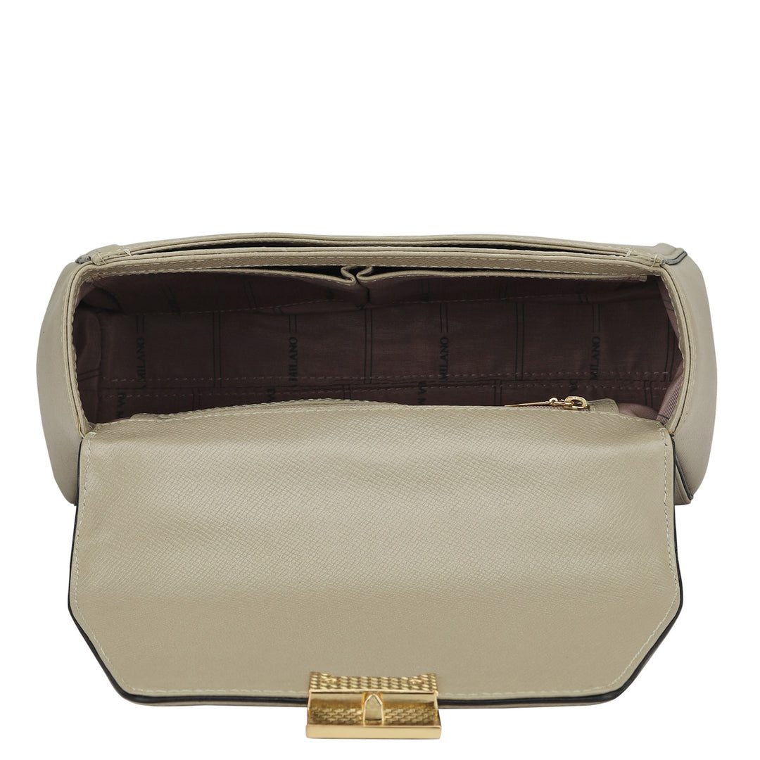 Medium Franzy Leather Satchel - Chalk