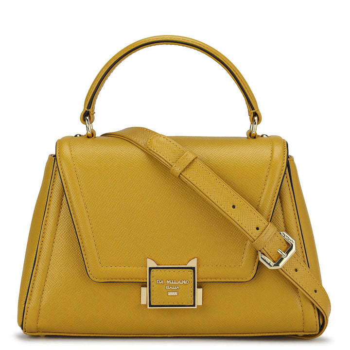 Small Franzy Leather Satchel - Mustard