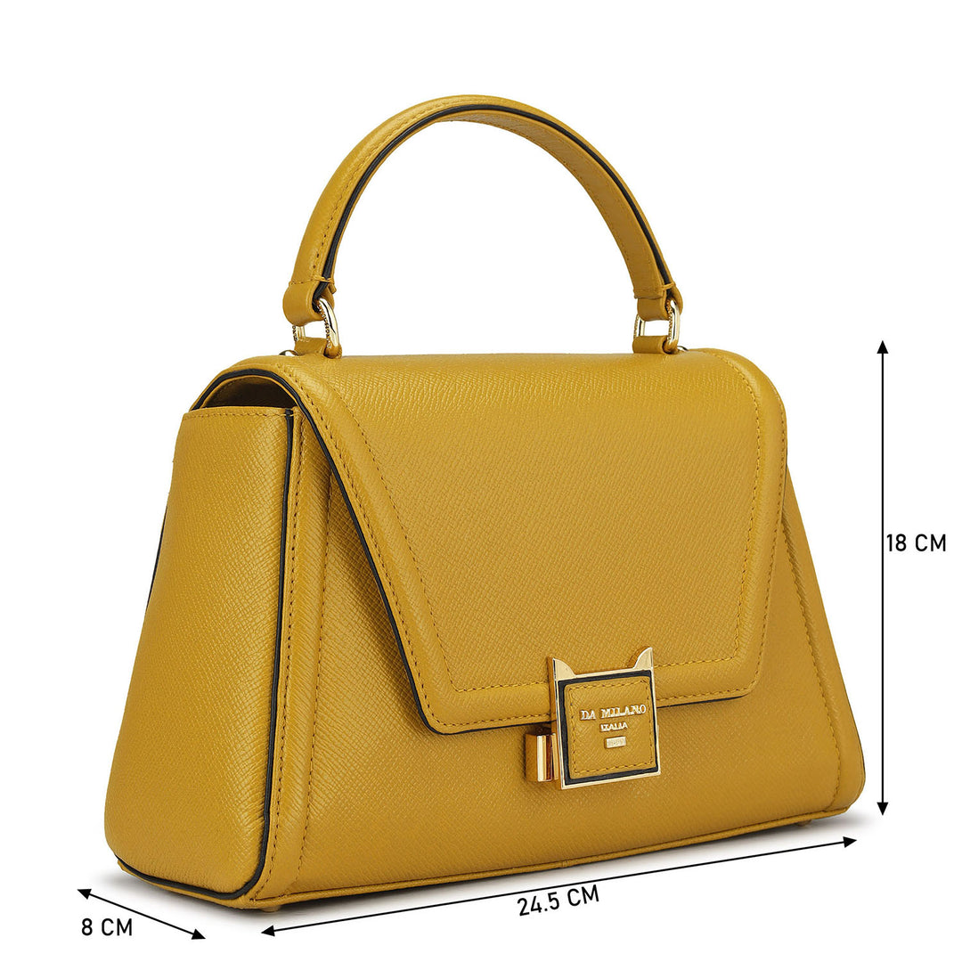 Small Franzy Leather Satchel - Mustard