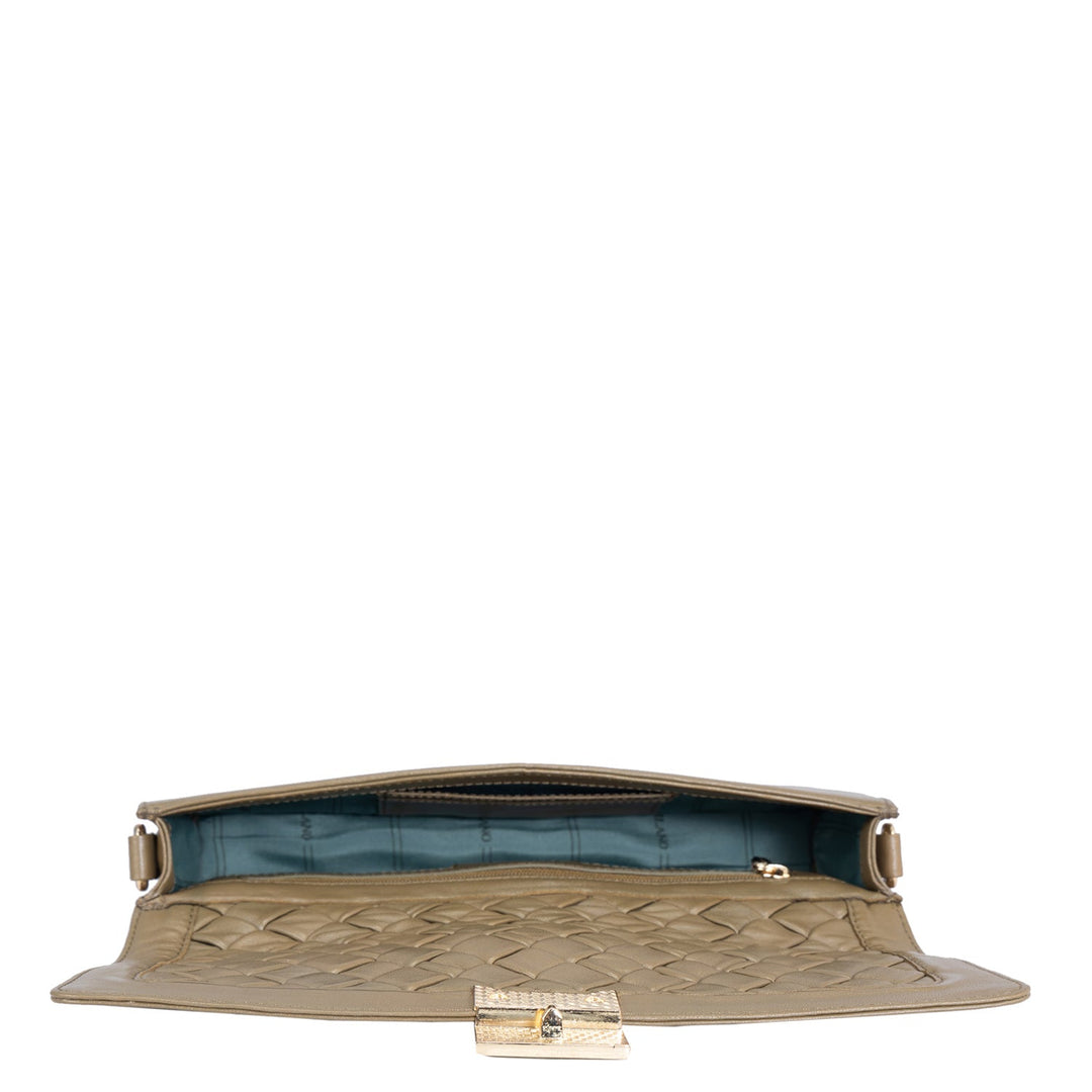 Small Mat Plain Leather Shoulder Bag - Olive