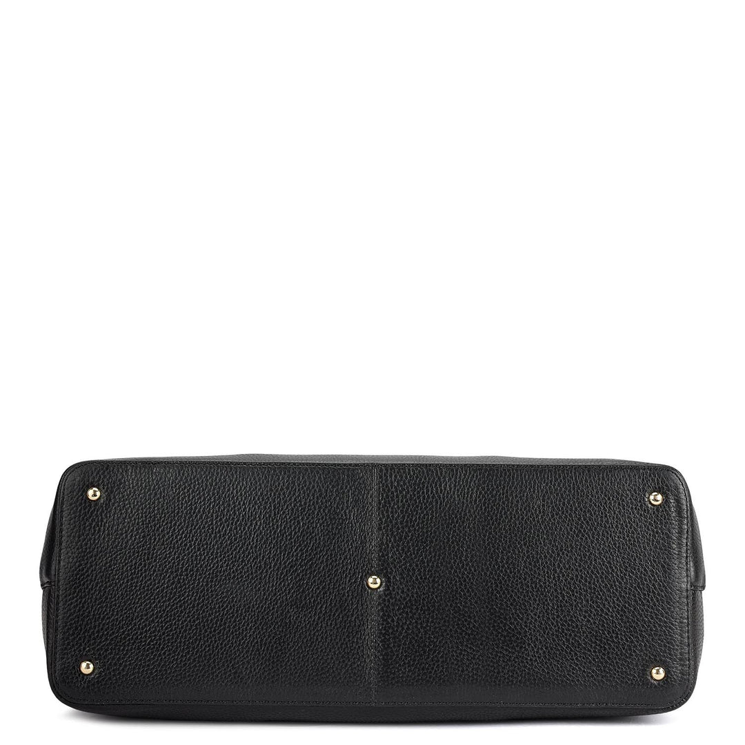Large Monogram Wax Leather Tote - Black