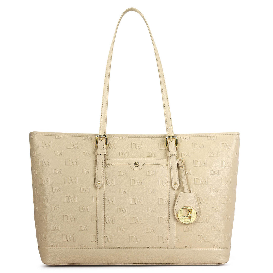 Large Monogram Wax Leather Tote - Dove
