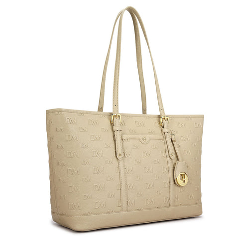 Large Monogram Wax Leather Tote - Dove