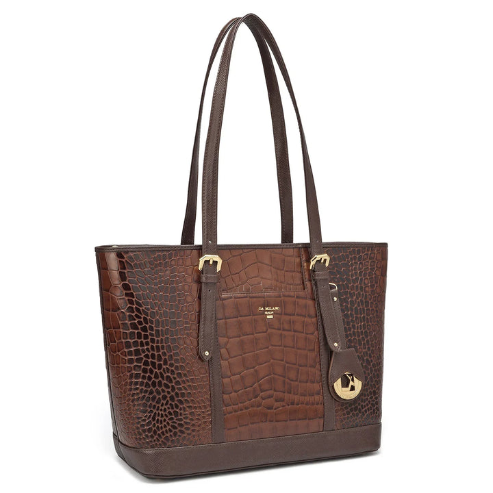 Medium Croco Leather Tote - Brown