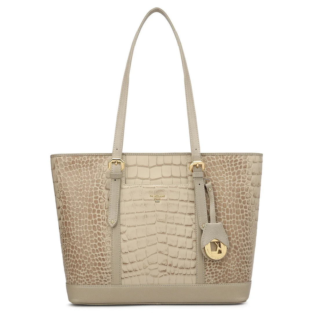 Medium Croco Leather Tote - Frost