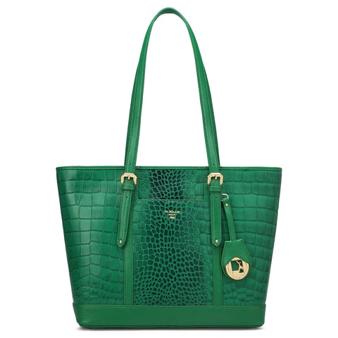 Medium Croco Leather Tote - Sea Weed