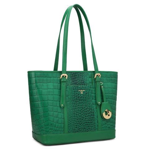 Medium Croco Leather Tote - Sea Weed