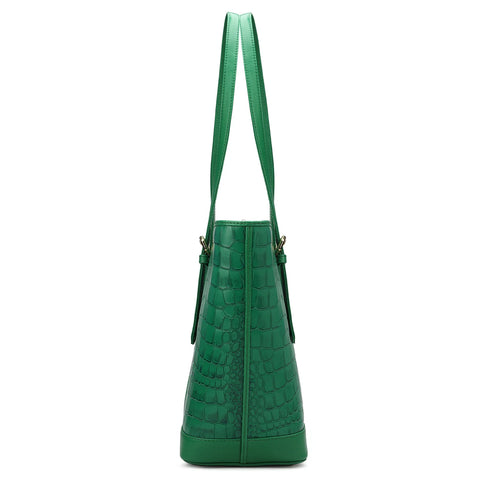 Medium Croco Leather Tote - Sea Weed