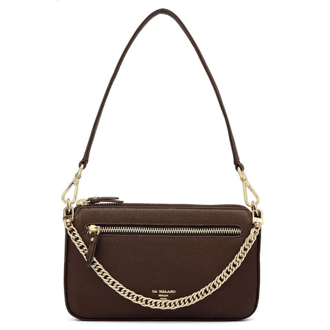 Small Franzy Leather Baguette - Brown