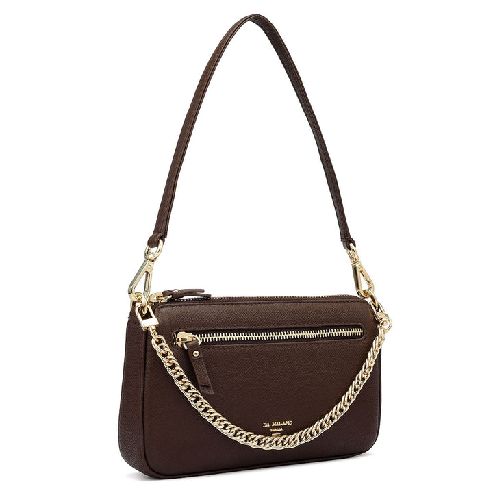 Small Franzy Leather Baguette - Brown