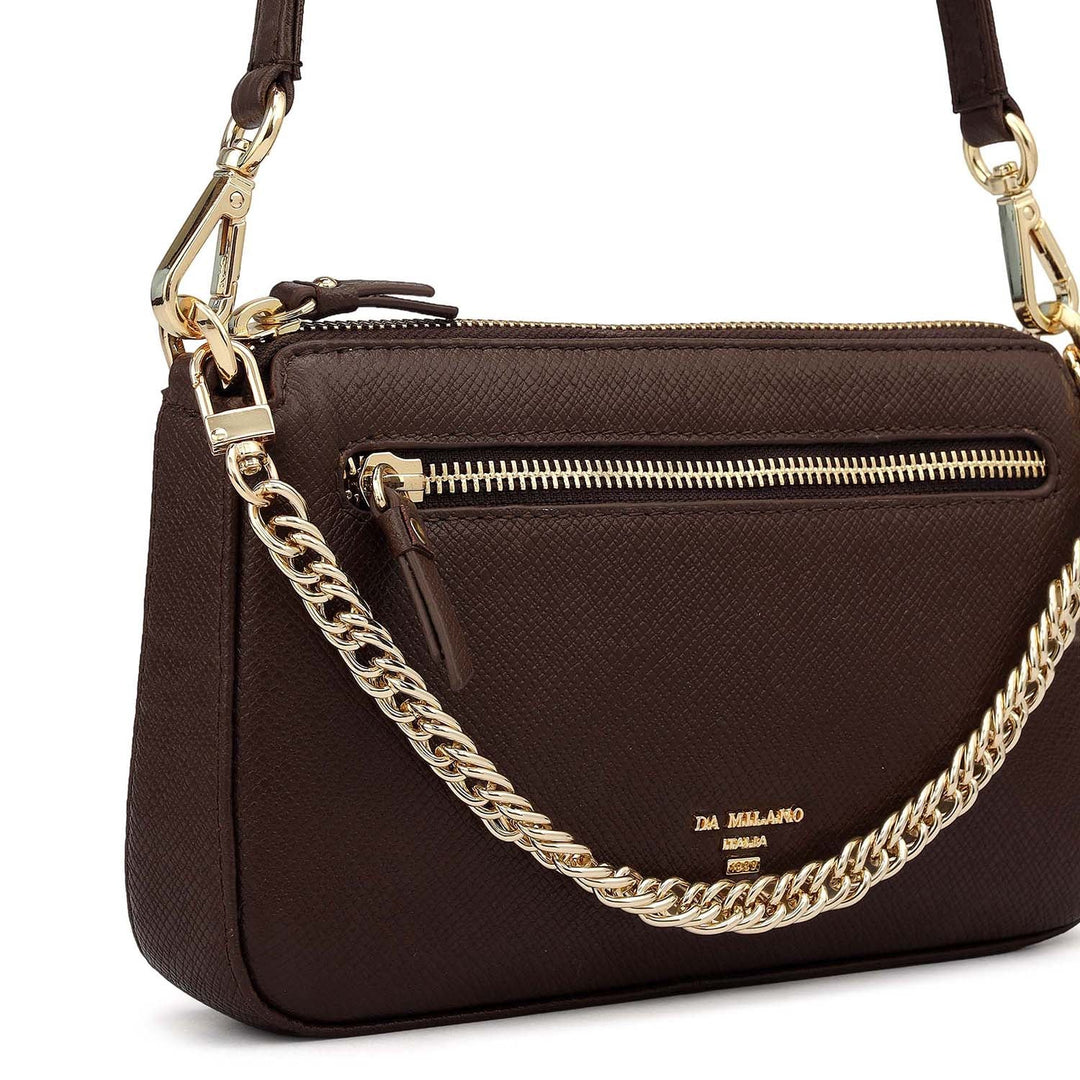 Small Franzy Leather Baguette - Brown