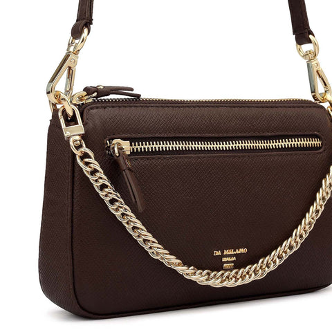 Small Franzy Leather Baguette - Brown