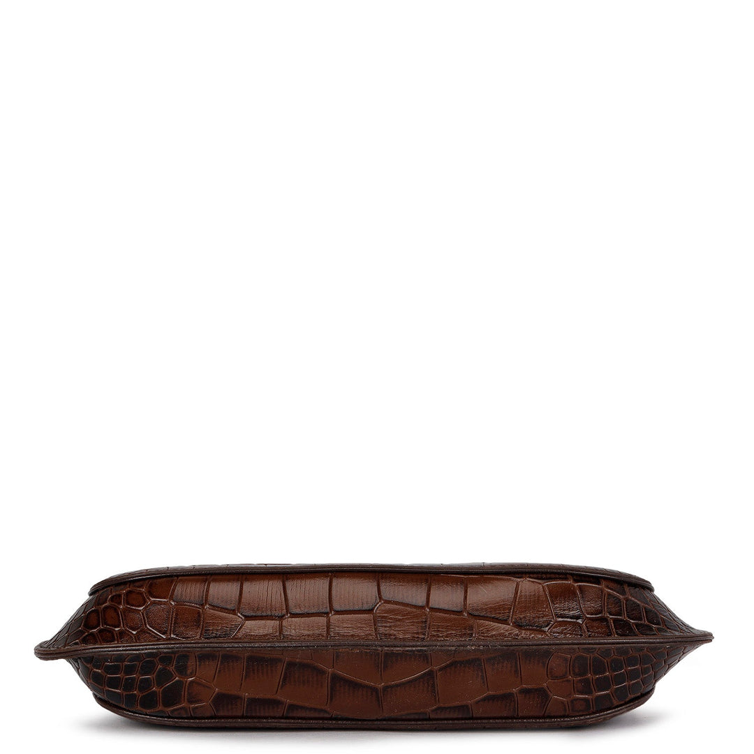 Small Croco Leather Baguette - Brown