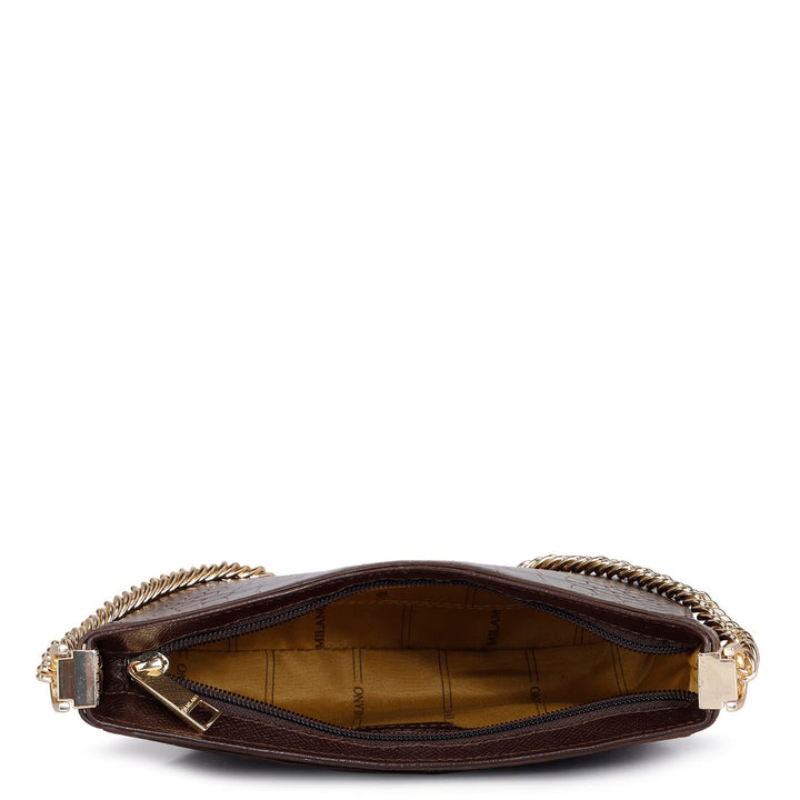 Small Croco Leather Baguette - Brown