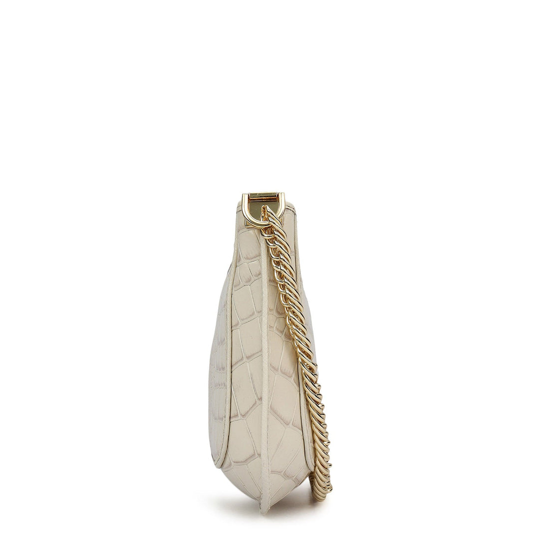 Small Croco Leather Baguette - Marshmallow