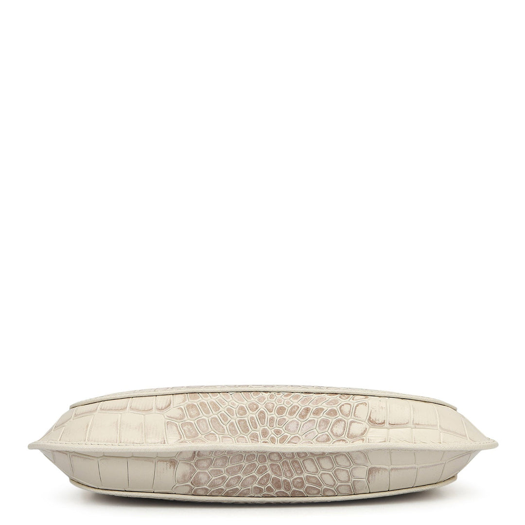Small Croco Leather Baguette - Marshmallow