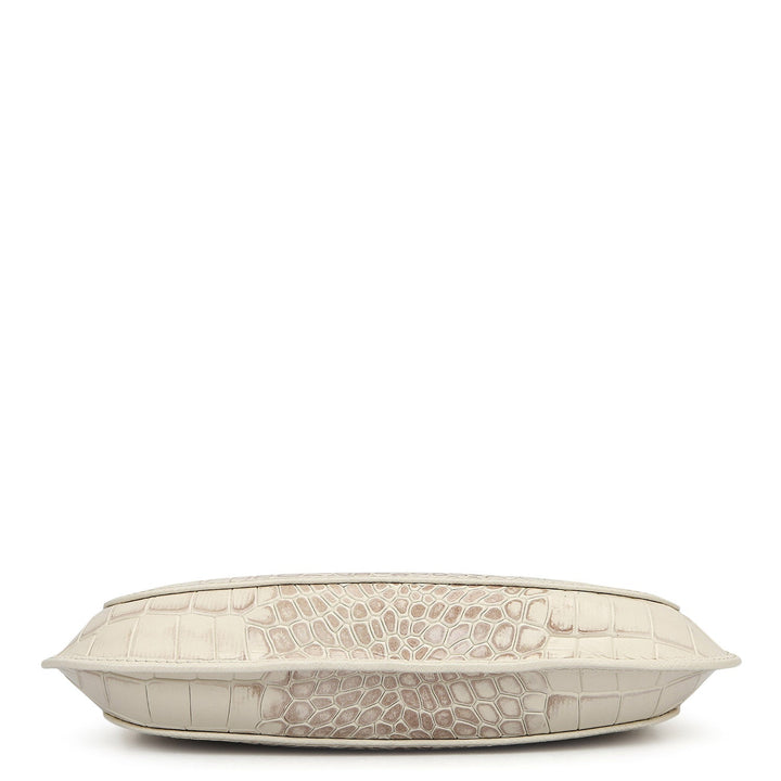 Small Croco Leather Baguette - Marshmallow
