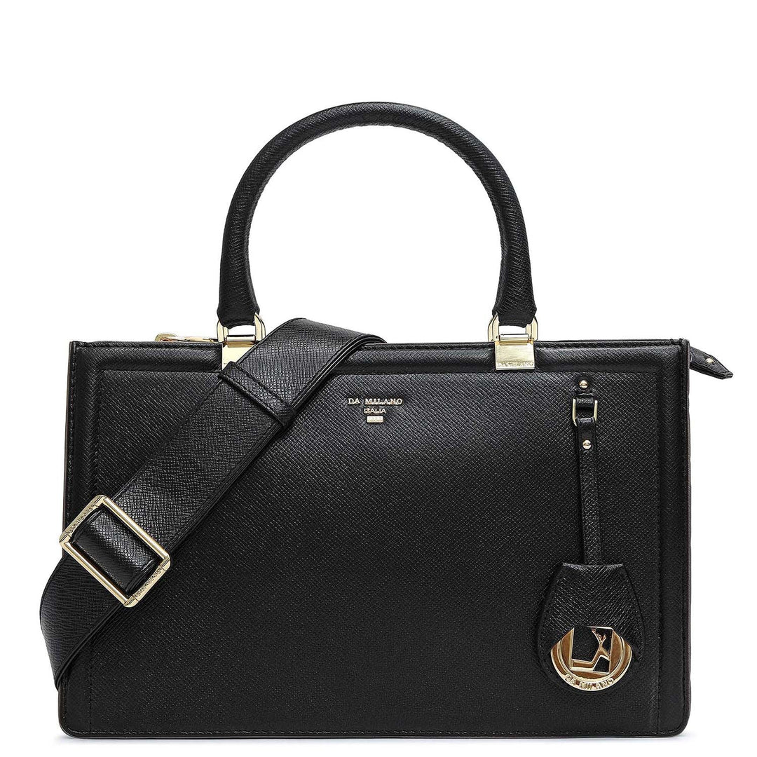 Medium Franzy Leather Satchel - Black