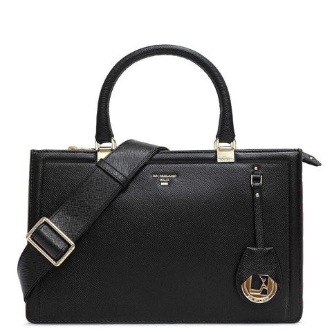 Medium Franzy Leather Satchel - Black
