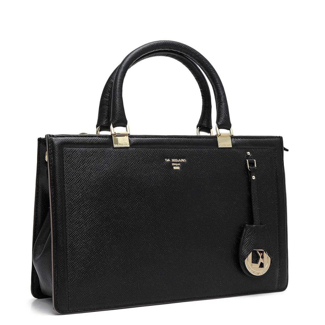 Medium Franzy Leather Satchel - Black