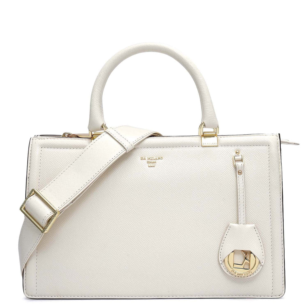 Medium Franzy Leather Satchel - Marshmallow