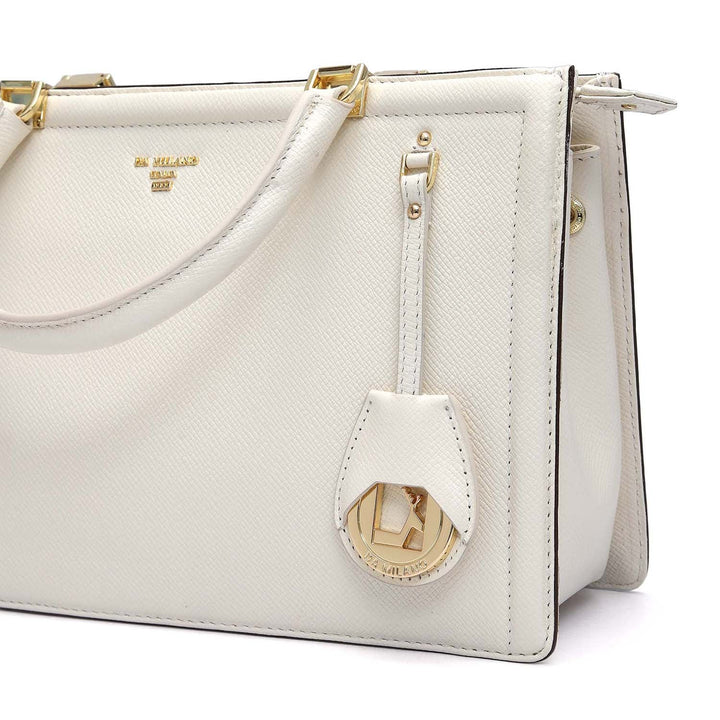 Medium Franzy Leather Satchel - Marshmallow